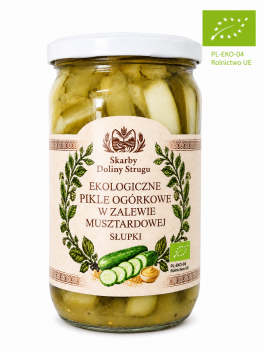 Ekologiczne pikle ogórkowe w zalewie musztardowej 660g